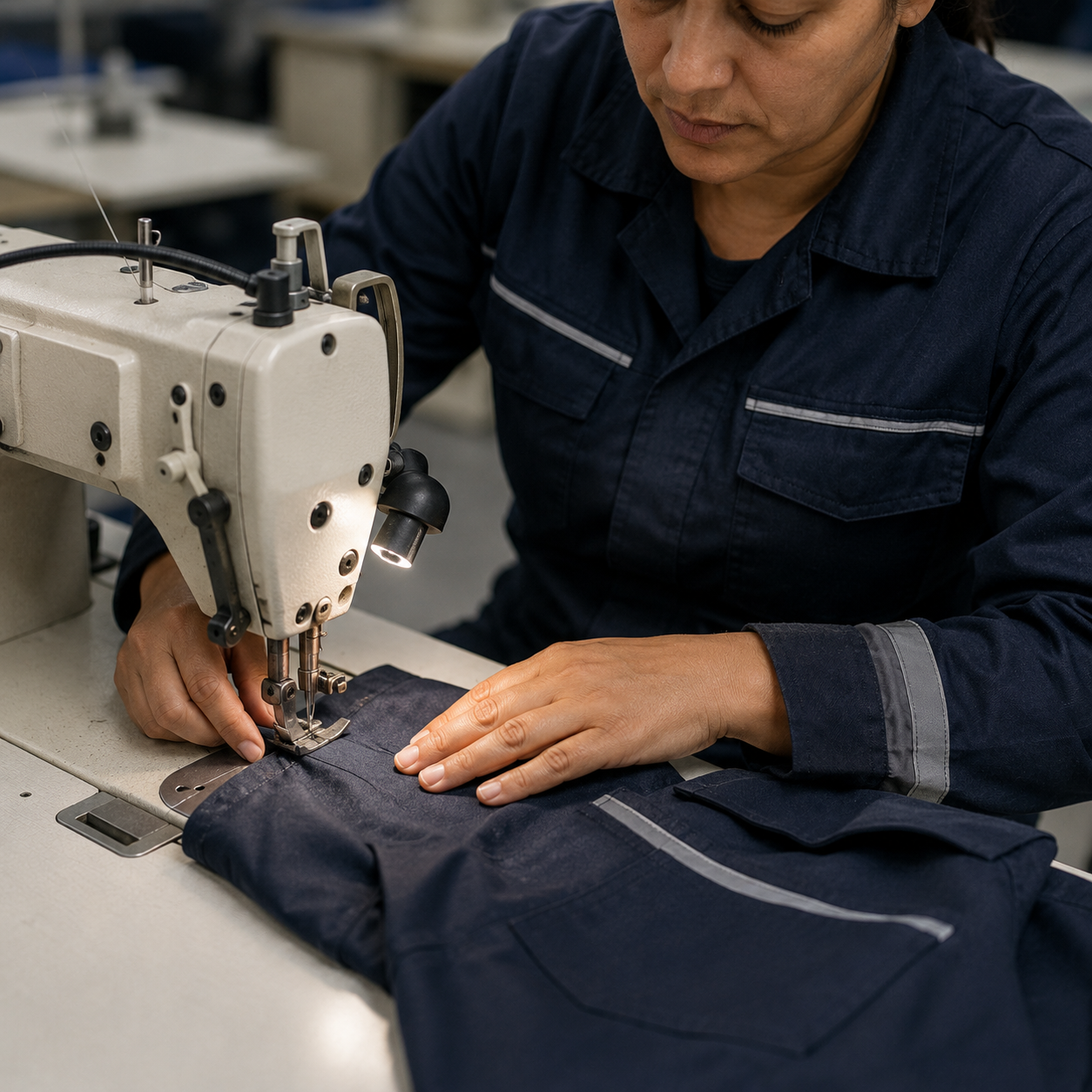 Costura precisa em uniforme profissional